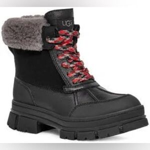UGG Black and Gray Ankle Boots with Red Laces